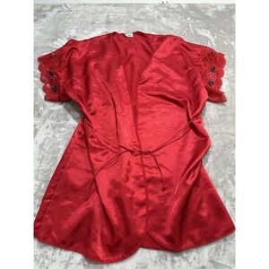 Sedu Lingerie Women's Size Large Red Vintage Top Lace Sleeve Tie Off Rose EUC